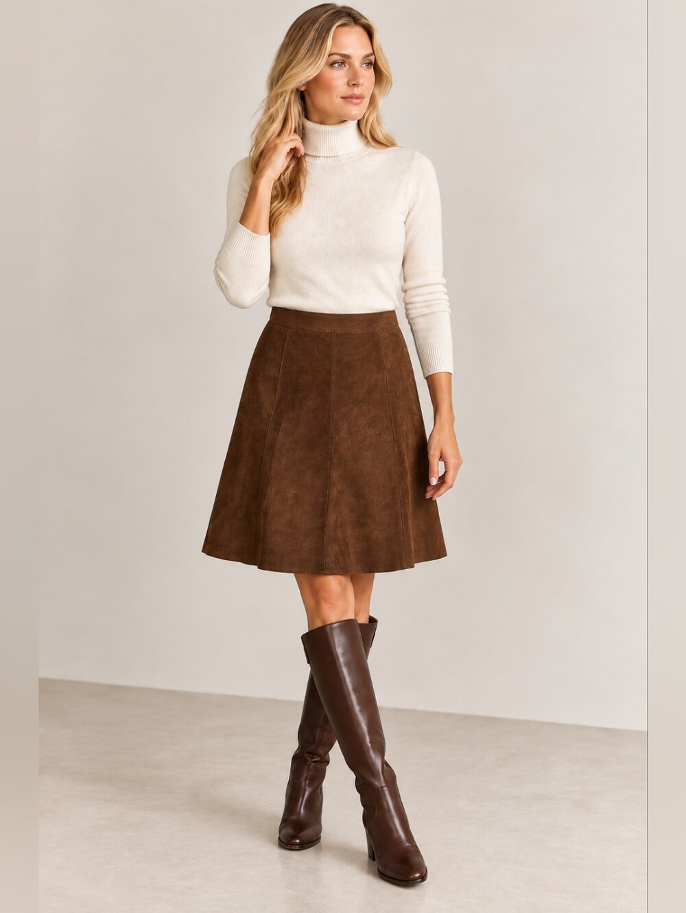 EILEEN FISHER BROWN 100% GOAT SUEDE A-LINE SKIRT SIZE XL